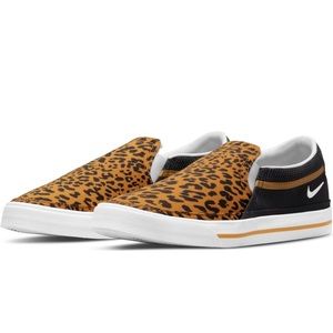 New Women’s Sz 7 Nike Court Legacy SLP Black-White-Brown Leopard Print